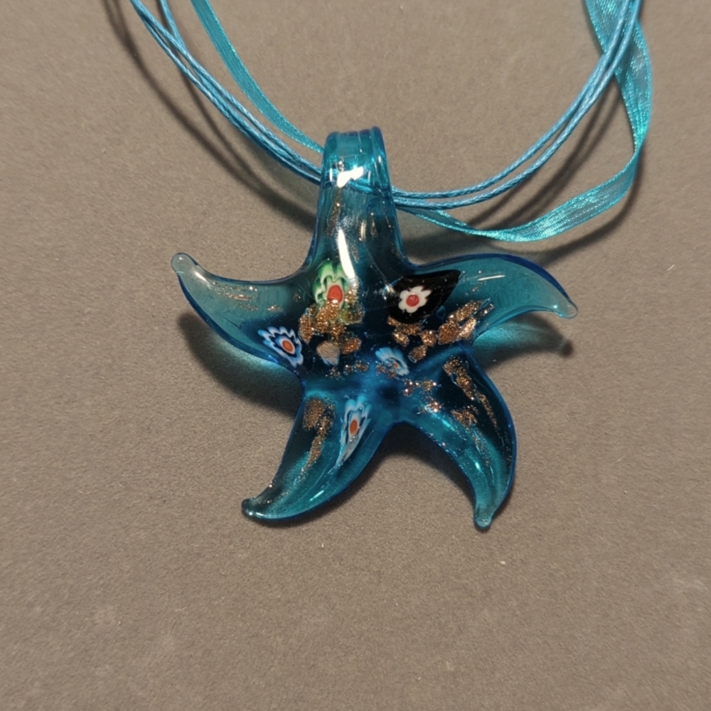 Murano Style Glass Starfish Pendant Necklace